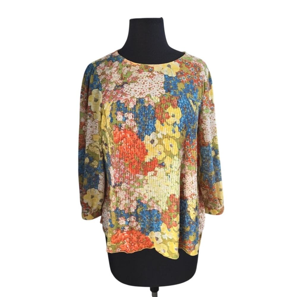 Figueroa & Flower Floral Bohemian 3/4 Sleeve Top - M